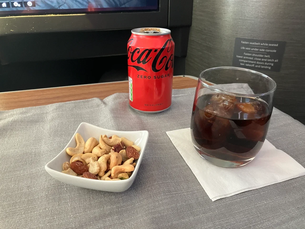 AA 235 FCO–JFK warm nuts olives