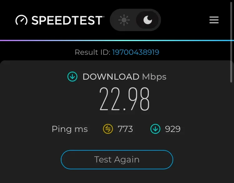 AA A321T Wi-Fi speed test
