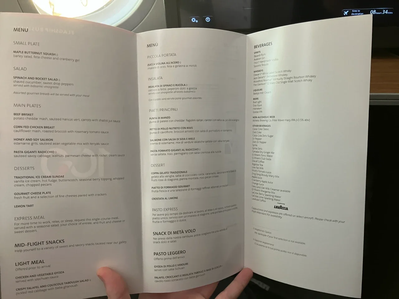 AA 235 FCO–JFK meal menu