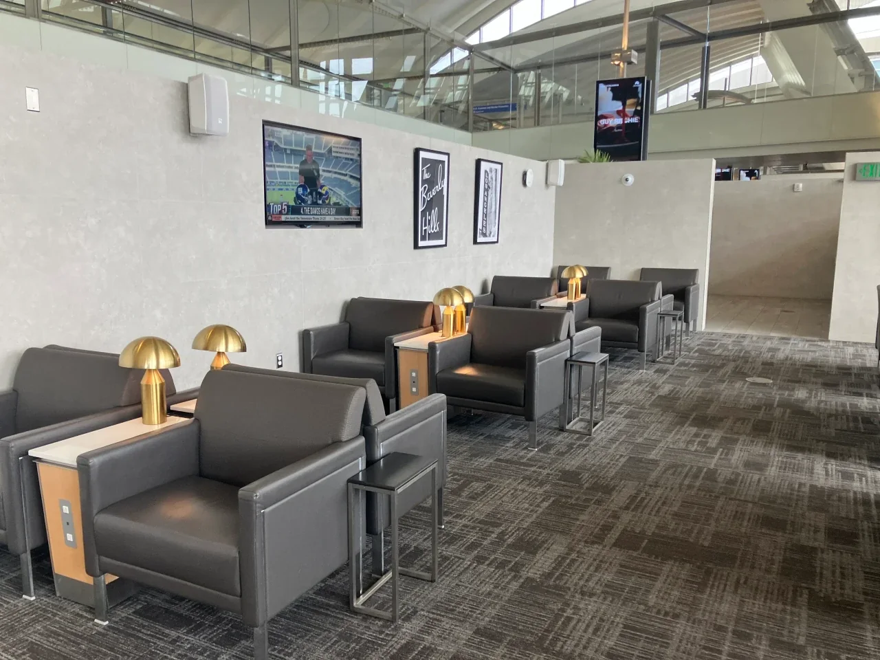 Seating area in the LAX TBIT temporary Admirals Club