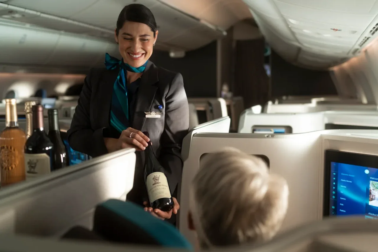 Alaska Airlines premium wine program bottles